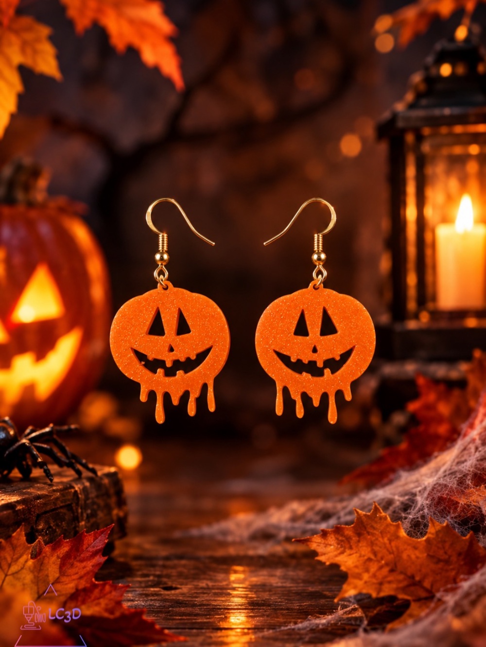 Halloween Jack-O'-Lantern Drip Earrings - Orange